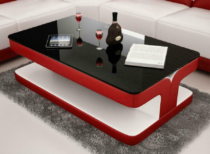 Sofatisch Design Wohnzimmer Leder Kaffee Glas Couch Polster Beistell
