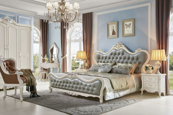 Bett Design Nachttisch 3 tlg. Schlafzimmer Set Modern Luxus Leder Massivholz