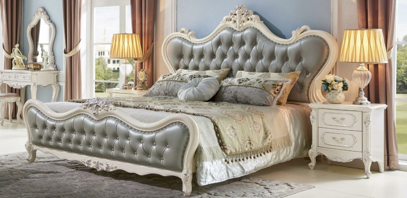 Bett Design Nachttisch 3 tlg. Schlafzimmer Set Modern Luxus Leder Massivholz