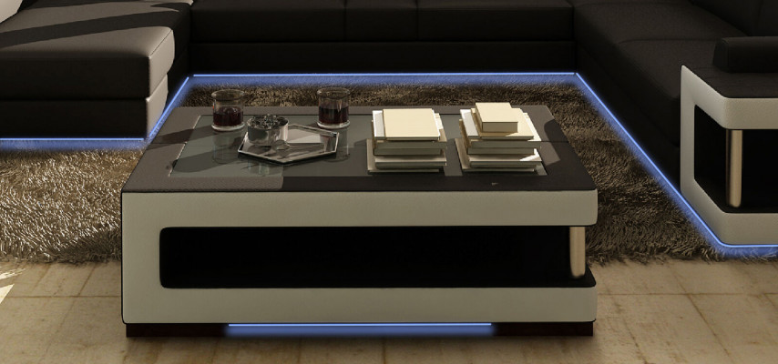 Luxus Glastisch Wohnzimmer Beistelltisch Designer Tischer Glas Leder