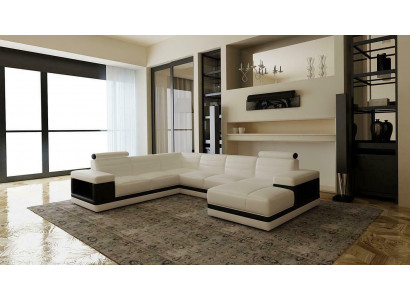 Ledersofa Couch Wohnlandschaft Ecksofa U-Form Design Modern Sofa