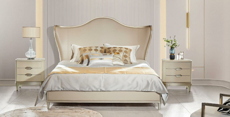 Bett Luxus Hotel Leder Betten Polster Design Schlaf Zimmer Massivholz Neu