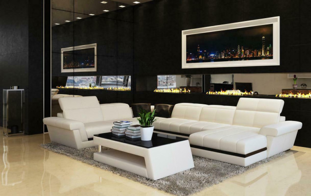 Ledersofa Couch Wohnlandschaft U-Form Design Modern Sofas Couchen