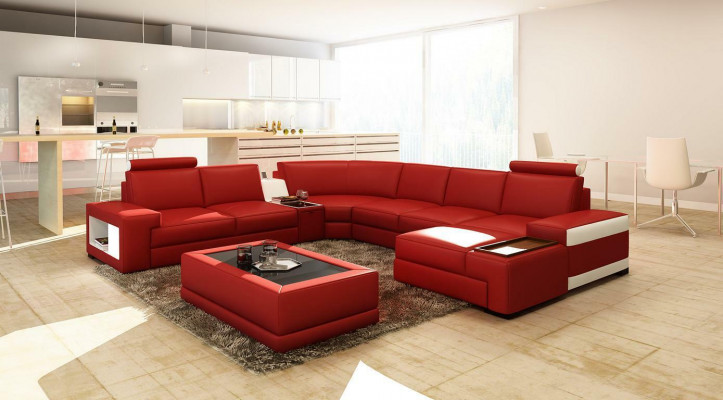 Ledersofa Couch Wohnlandschaft U-Form Design Modern Sofa 5103 Sofas