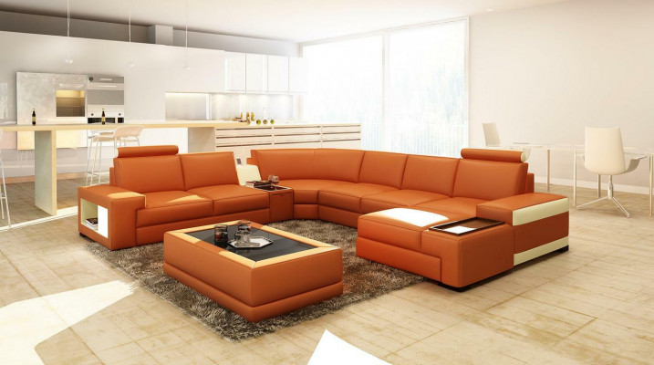 Ledersofa Couch Wohnlandschaft U-Form Design Modern Sofa 5103 Sofas