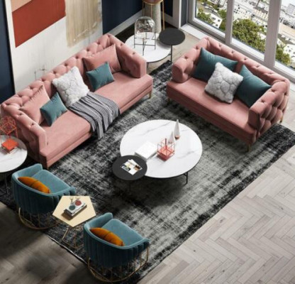 Rosa Chesterfield Wohnlandschaft Designer Couchen Lounge Sofas 3+2 Sitzer Set