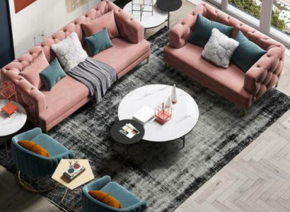 Rosa Chesterfield Wohnlandschaft Designer Couchen Lounge Sofas 3+2 Sitzer Set