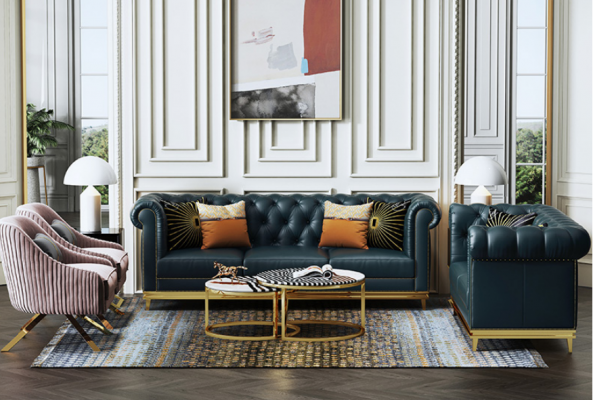 Dunkelblaue Chesterfield 3+2 Sofagarnitur Wohnlandschaft Sofas Polstercouchen 