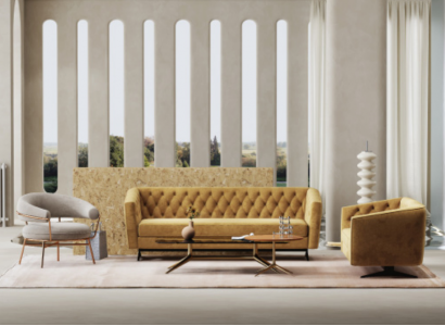 Gelbe Wohnzimmer Sofagarnitur Exklusive 3+2 Chesterfield Polstersofas Sitzmöbel 