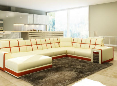 Ledersofa XXL Wohnlandschaft Ecksofa Polster Eck Sitz Couch Garnitur