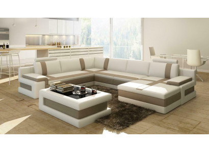 Ledersofa Couch Wohnlandschaft U-Form Design Modern Sofa Eck Sofas