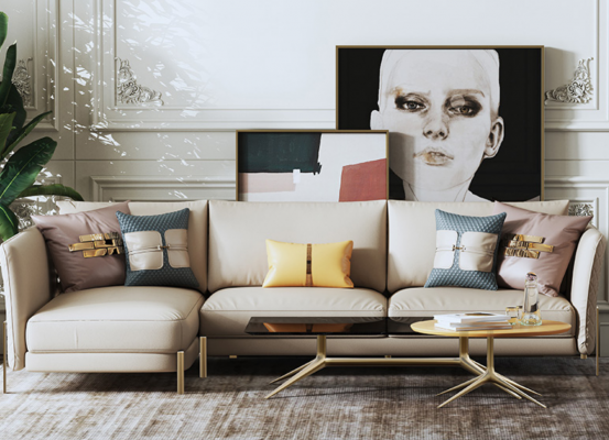 Designer Garnitur Sofa Couch Ecksofa mit Hocker Polster Wohnlandschaft