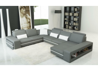 Ledersofa Couch Wohnlandschaft U-Form Design Modern Sofa Eck Dekor Sofas