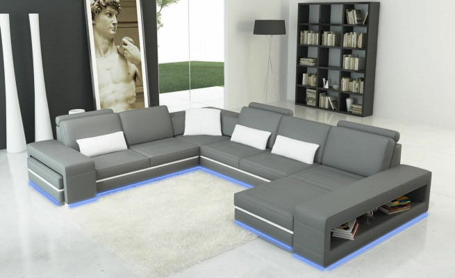 Ledersofa Couch Wohnlandschaft U-Form Design Modern Sofa Eck Dekor Sofas