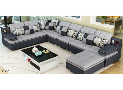 Möbel Wohnlandschaft Luxus Ecksofa U-form Polster Sofas Relax Couch Textil Sitz