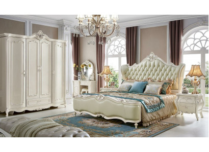 Klassisches Schlafzimmer Set 6tlg. Bett mit 2 Nachttischen Luxus Komplett Massivholz