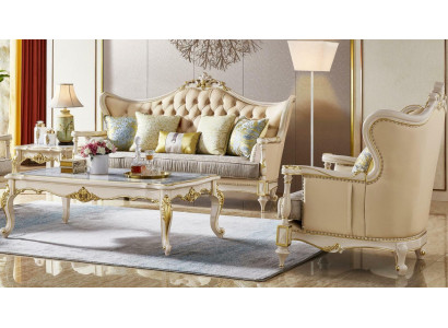 Ledersofa Klassische Sofagarnitur 2tlg Set 3+1 Sitzer Sitzgarnitur Massivholz