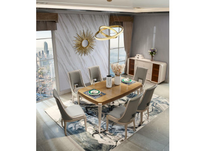 Esstisch Garnitur Tisch 4x Stühle Esszimmer Garnitur Tisch Massivholz Leder 5tlg