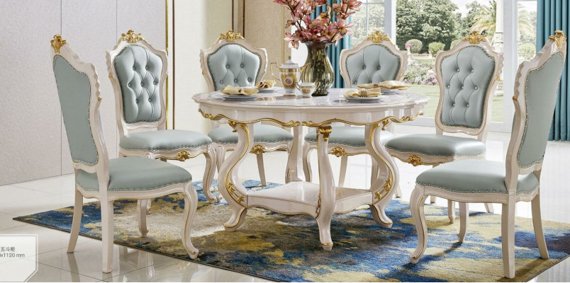 Klassischer Esstisch Massivholz Esszimmer Garnitur 6x Stuhl Set Stühle Lehn 7tlg