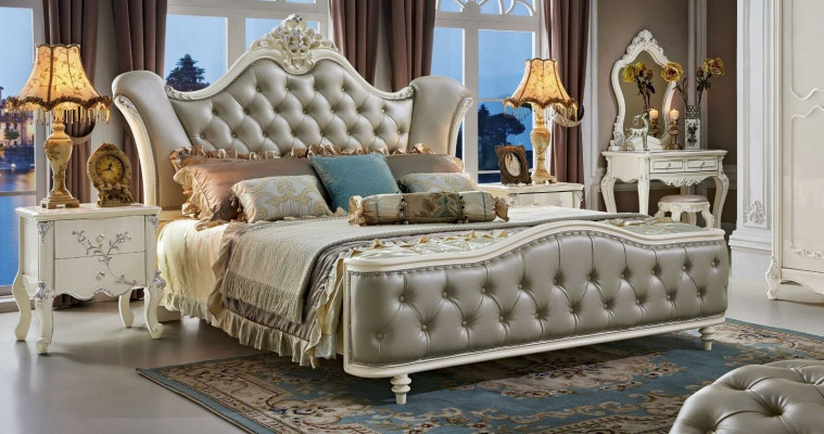 Design Schlafzimmer Set 6 tlg. Barock Bett Nachttisch Kleiderschrank Massivholz