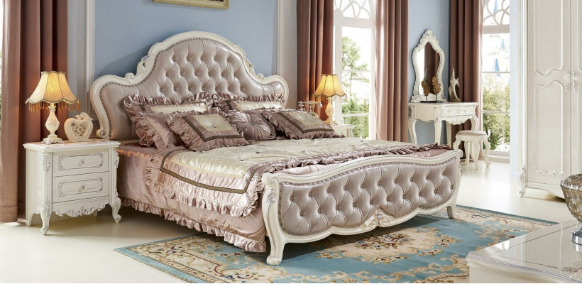 Bett Nachttisch Schminktisch Schlafzimmer Hocker Set 6 tlg. Massivholz