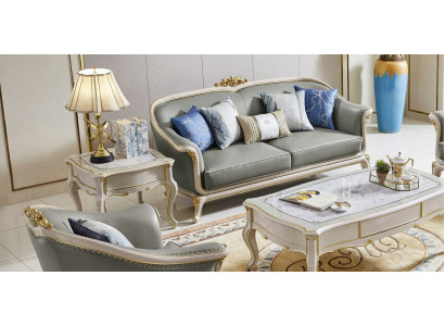 Ledersofa 3 2 Sitzer Set gepolstertes Sofa Designersofa Massivholz
