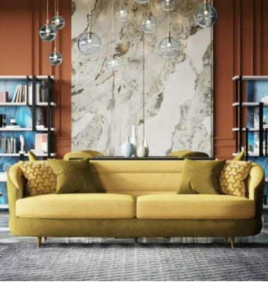 Design Couch Lounge Sofas Samt Sofagarnitur 3+1 Sitzer Sofa Wohnlandschaft gelb