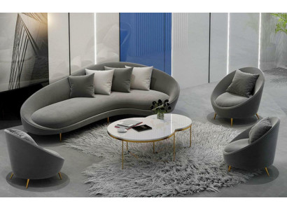 Ecksofa + Sessel Wohnlandschaft Relax Sitz Design Couch Lounge Sofas Textil Samt