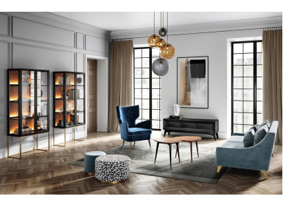 Garnitur Wohnzimmer Sofa Sessel Vitrine Hocker rtv Couchtisch Set Gruppe 9tlg