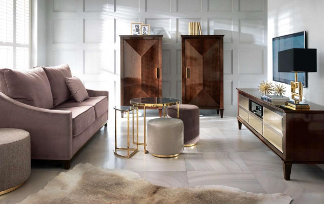 Garnitur Wohnzimmer Sofa Hocker Schrank rtv Luxus Holz Sofas Sitzer Set Neu 7tlg