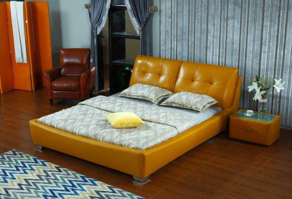 Designer Bett Schlafzimmer Doppelbett Betten Leder Hotel Luxus Polster