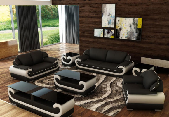 Ledersofa Couch Wohnlandschaft 3+2 Sitzer Design Modern Sofa 0615
