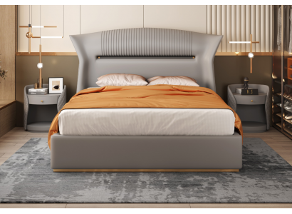 Graues Leder Bett Design Schlafzimmer Möbel Doppelbett Luxus Hotel