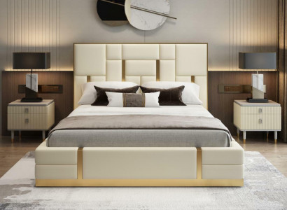 Modern Luxus Bett Schlafzimmer Italienisches Leder Polster Doppel Betten Metall Design.