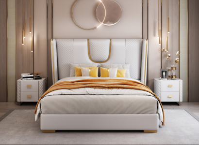 Luxus Schlafzimmer Doppelbett Bett 150/180x200cm Leder Metall Betten