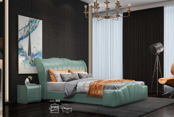 Klassisches Bett Ehebett Doppelbett Lederbett Chippendale Schlafzimmer