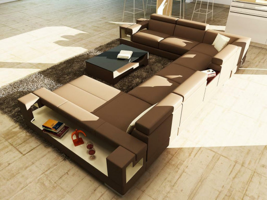 Ledersofa Couch Wohnlandschaft Ecksofa Eck Garnitur Design Modern Sofa 6138