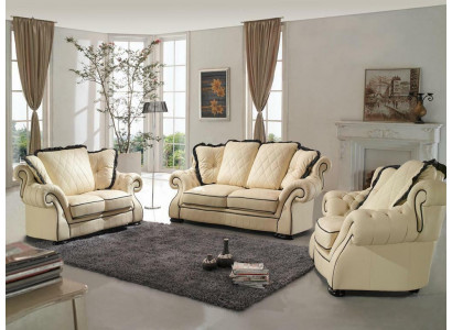 Klassische Couchgarnitur Sofa Polster Sitz Leder Garnitur 3+2+1 Sofas