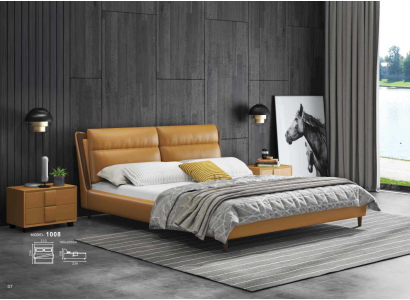 Design Leder Bett Luxus Polster Betten Doppel Schlafzimmer 180x200 Orange Möbel