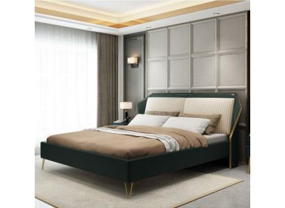Luxus Textil Bett Doppel Design Schlafzimmer Klassische Betten Grün