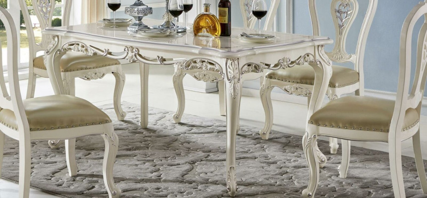 Antik Stil Esszimmer Set Barock Stuhl Tisch 6x Stühle Holz Massivholz