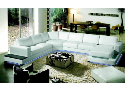 Große Ledersofa Couch Sitz Polster Eck Garnitur Wohnlandschaft mit Beleuchtung