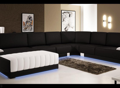 Polster Ledersofa Sofa Couch Polster Eck Sitz Garnitur U Form XXL Big