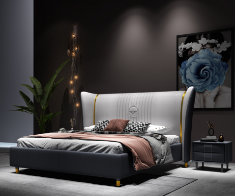 Designer Doppelbett Bett Hotel Luxus Schlafzimmer 150/180x200cm Leder