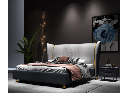 Designer Doppelbett Bett Hotel Luxus Schlafzimmer 150/180x200cm Leder