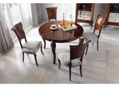 Runder Esstisch Hochglanz Brauner Tisch Essgruppe Esszimmer Set Stühle 5tlg.