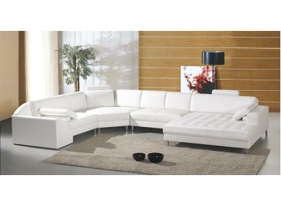 Moderne Wohnlandschaft mit Chesterfield Knöpfen Ledersofa Sofa Couch Polster