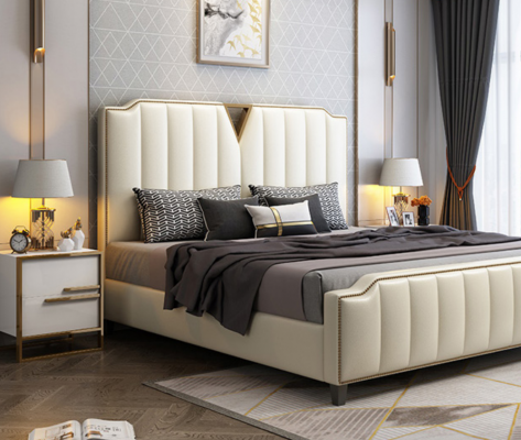 Designer Bett 180x200 Leder Hotel Metall Betten Deko Doppel Schlaf Zimmer