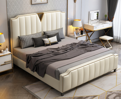 Designer Bett 180x200 Leder Hotel Metall Betten Deko Doppel Schlaf Zimmer