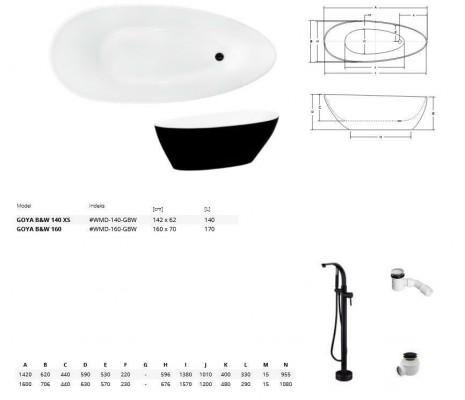 Schwarze LUXUS Design Freistehende Badewanne Wanne Bad Badewannen